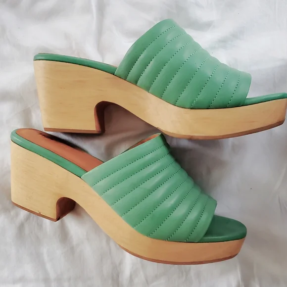 Beklina Mint Ribbed Open-toe Clogs Sandals 10 - Picture 5 of 9